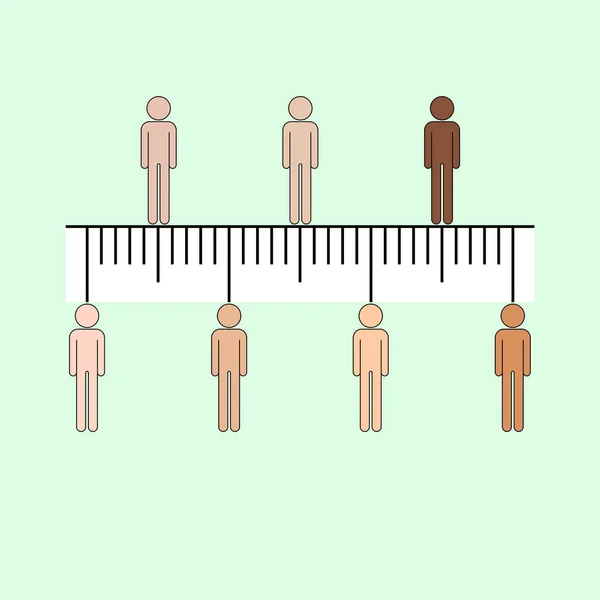 Ícones Humanos Alinhados Linha Reta Símbolo Régua Representando Direitos Igualdade —  Vetores de Stock