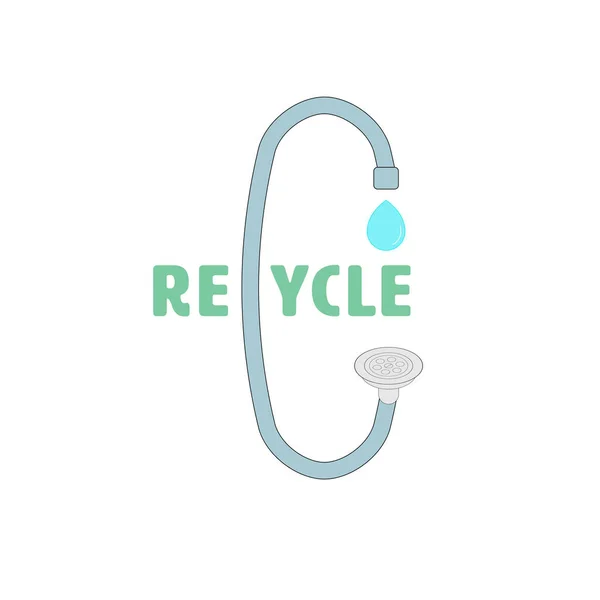 Recycle Typographic Design Faucet Drain Hole Icon Gimmick Water Concept — Stock Vector