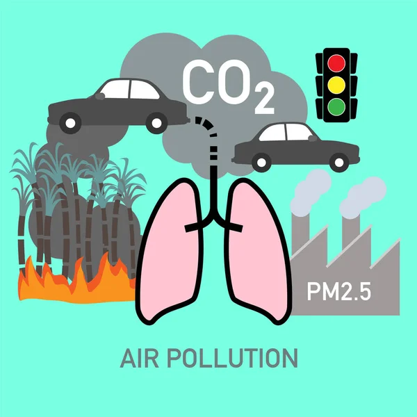 Emberi Tevékenységek Által Okozott Levegőszennyezés Okainak Hatásainak Infografikája Vektorillusztráció — Stock Vector