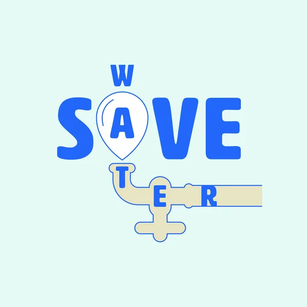 Sparen Sie Wasser Typografische Gestaltung Mit Umgedrehten Wassertropfen Und Wasserhahn — Stockvektor