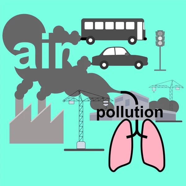 大気汚染の原因と人間の活動による影響のインフォグラフィック ベクターイラスト — ストックベクタ