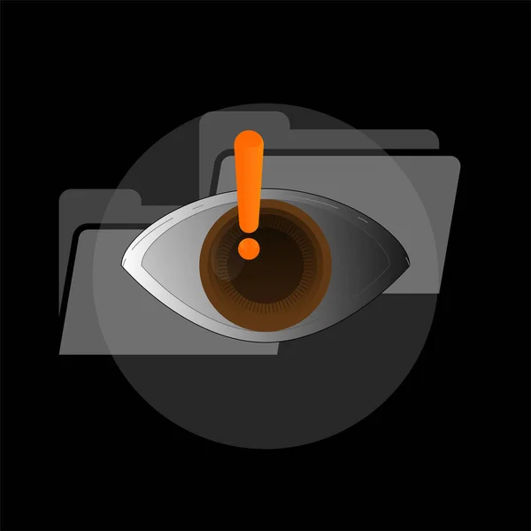 Ανθρώπινο Μάτι Εικονίδιο Φακέλου Και Θαυμαστικό Που Αντιπροσωπεύει Διαδικασία Συλλογής — Διανυσματικό Αρχείο