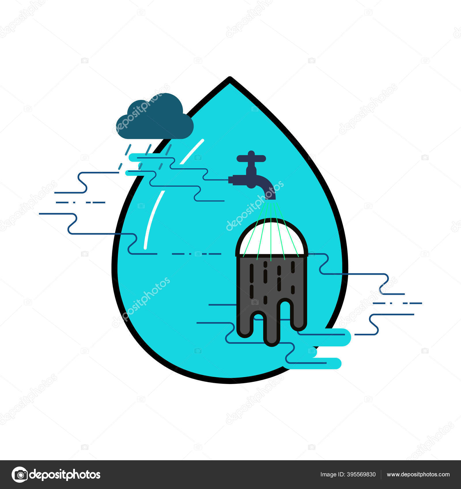 Konsep Penggunaan Air Kiasan Siklus Keseimbangan Konsumsi Air Dan Perawatan Stok Vektor C Rawrabbit 395569830