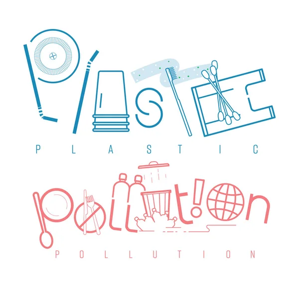 Plastic Pollution Typographic Design Pictorial Symbol Single Use Plastic Product — Stock Vector