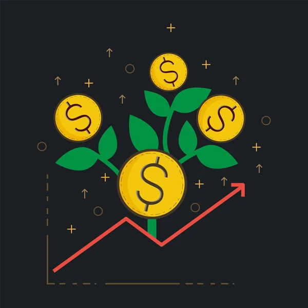 Símbolo Árbol Dólar Creciente Con Gráfico Línea Ascendente Concepto Inversión — Archivo Imágenes Vectoriales