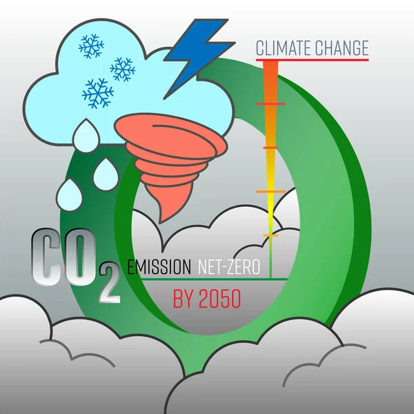 Émission Nette Zéro Dioxyde Carbone Ici 2050 Mesure Lutte Contre — Image vectorielle