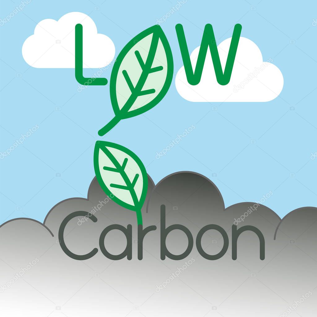 Low carbon typographic design. Carbon dioxide reduction symbol. Vector illustration outline flat design style.