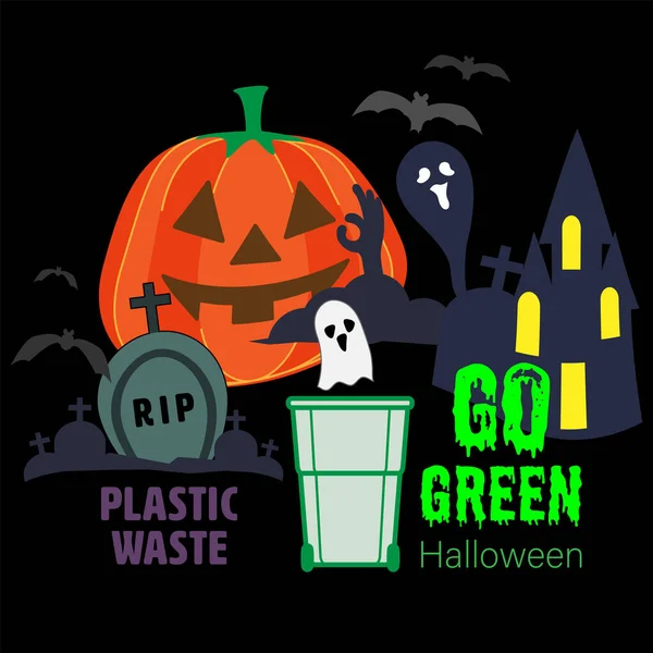 Evitar Reducir Los Residuos Plástico Para Halloween Verde Celebra Estilo — Vector de stock