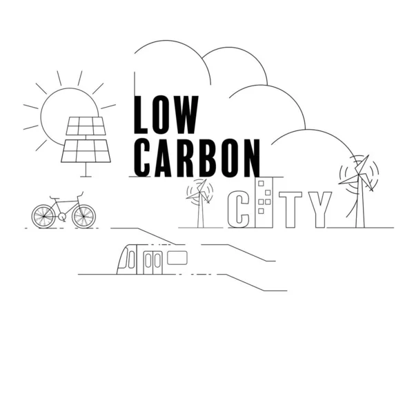 Low Carbon City Modern Transit Renewable Energy Vector Illustration Outline — Stock Vector