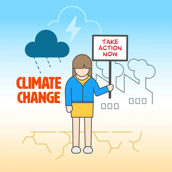 Έφηβη Διαμαρτύρεται Ενάντια Στην Κλιματική Αλλαγή Εικονογράφηση Διάνυσμα Περίγραμμα Επίπεδη — Διανυσματικό Αρχείο