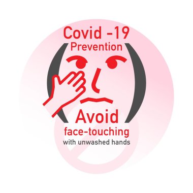 Covid-19 önleme, yıkanmamış ellerle yüz temasından kaçının. Vektör çizimi düz tasarım biçimi.