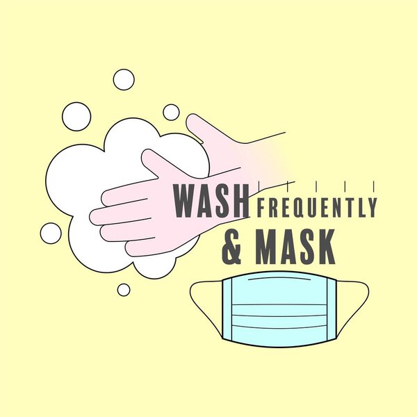Часто мойте руки и маскируйтесь. Метод профилактики ковид-19 заболевания. Векторные иллюстрации.