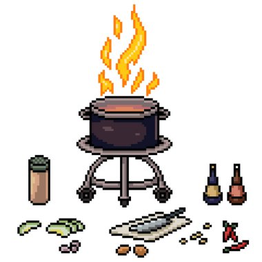 Baharat tenceresinin piksel sanatı izole edilmiş arka plan