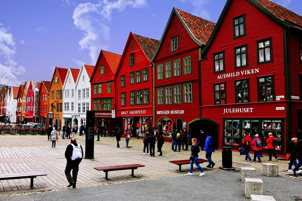 Ulica Handlowa Porcie Bergen Norwegia — Zdjęcie stockowe