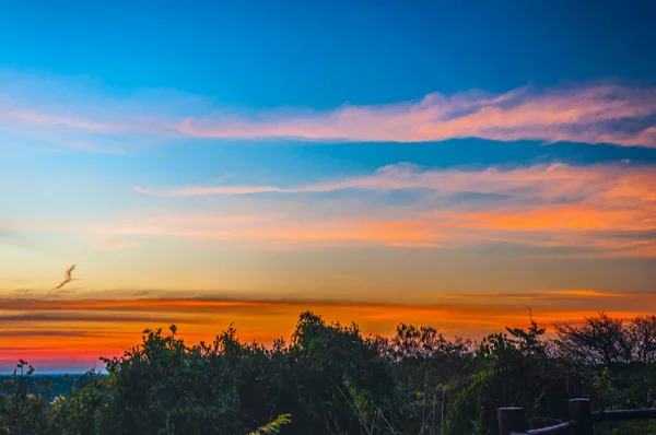 Silhouet Sfeerbeeld Zonsondergang Avondlucht Met Natuurlijke Achtergrond — Stockfoto