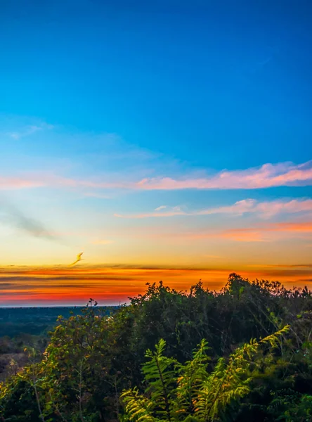 Silhouet Sfeerbeeld Zonsondergang Avondlucht Met Natuurlijke Achtergrond — Stockfoto