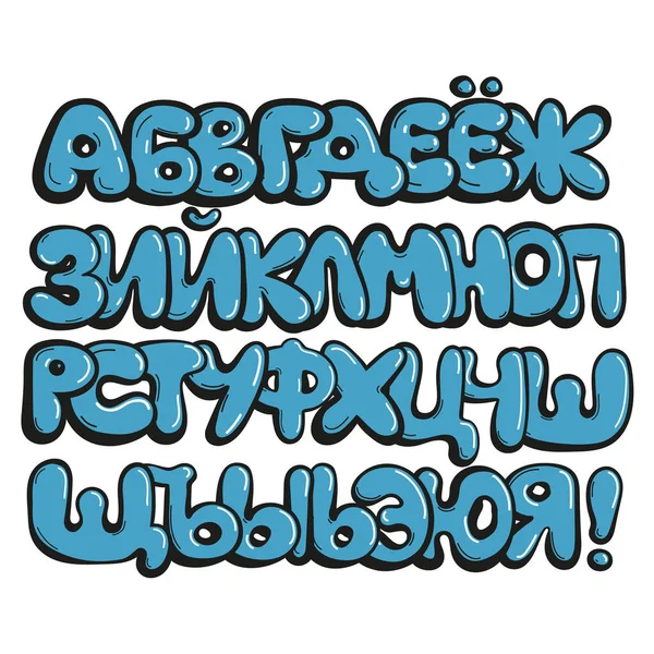 Alfabeto cirillico. Caratteri graffiti stile bolla blu — Vettoriale Stock
