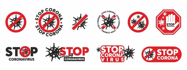 Stop Coronavirus Sign Concept Set Covid 2019 Ncov Pandemic Risk — Stock Vector