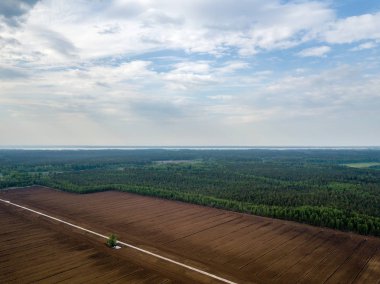 drone görüntü. Bataklık, Letonya ekili çim alanlarının havadan görünümü
