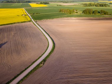 drone görüntü. alanları ve yol Infr kırsal bölgenin havadan görünümü