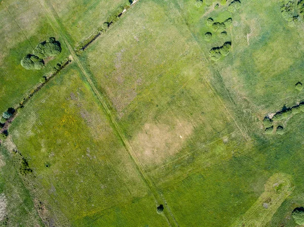 Drone Obrazu Widok Lotu Ptaka Obszarów Wiejskich Pól Lasów Pochmurny — Zdjęcie stockowe