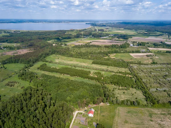 Drone Bild Flygfoto Över Landsbygden Med Fält Och Skogar Grumlig — Stockfoto