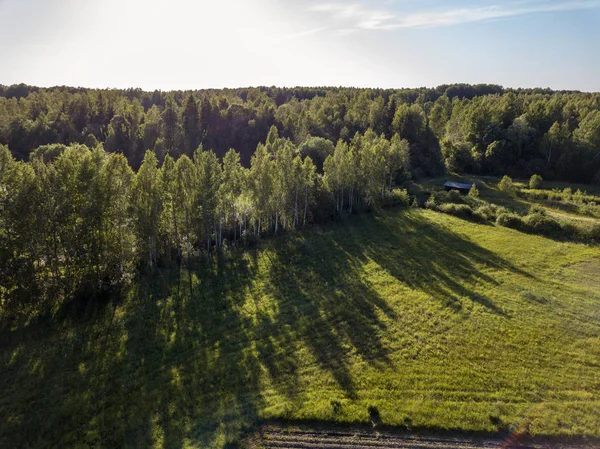 Drone Bild Flygfoto Över Landsbygden Med Fält Och Skogar Grumlig — Stockfoto