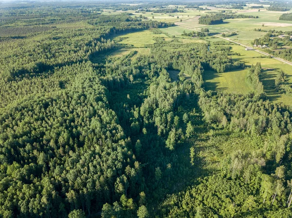 Drone Bild Flygfoto Över Landsbygden Med Fält Och Skogar Grumlig — Stockfoto