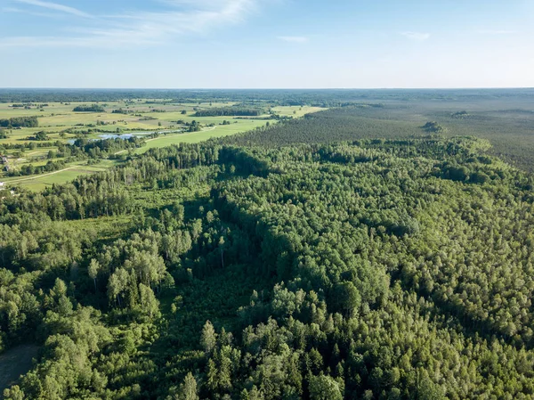 Drone Bild Flygfoto Över Landsbygden Med Fält Och Skogar Grumlig — Stockfoto