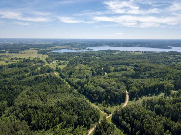 Drone Bild Flygfoto Över Landsbygden Vägnätet Odlade Fält Och Skog — Stockfoto