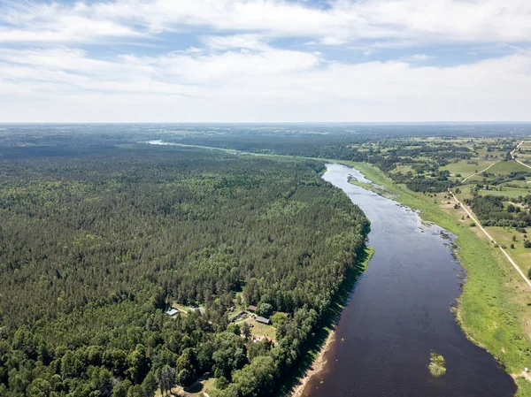 Drone Image Aerial View Daugava River Largest Latvia Warm Summer — Stock Photo, Image