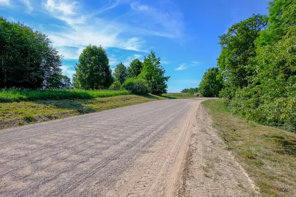 Empty Gravel Road Tracks Mud Countryside Summer Heat Perspective Forest — Stock Photo, Image
