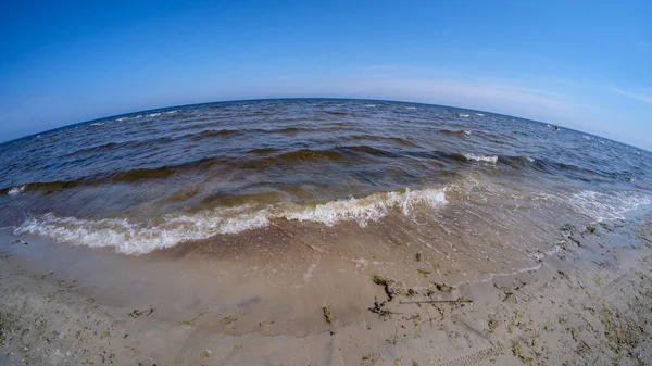 Sommar Hav Strand Och Klarblå Himmel Begreppet Avkoppling Fisheye Objektiv — Stockfoto