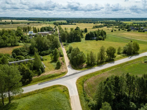 Drone Image Aerial View Rural Area Fields Road Network Latvia — Stock Photo, Image