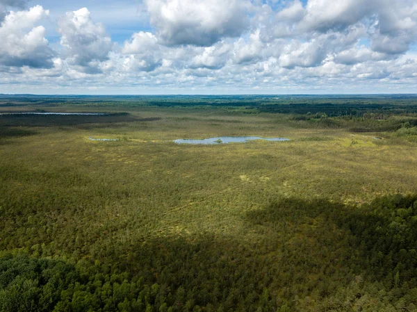 drone görüntü. havadan görünümü ve yaz günü bulutlarda şiddetli yağmur altında yollar ile kırsal alan. Letonya