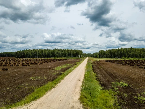 Drone Obrazu Widok Lotu Ptaka Obszarów Wiejskich Pola Sieci Dróg — Zdjęcie stockowe