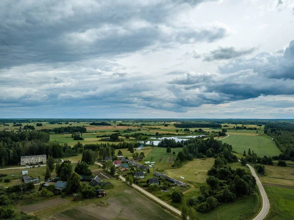Drone Bild Flygfoto Över Landsbygden Med Hus Och Vägar Tunga — Stockfoto