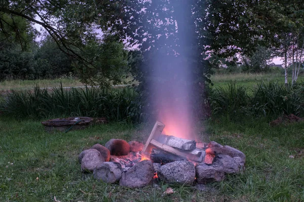 Woods Burning Fireplace Warm Heat Fire Darkness Long Exposure Image — Stock Photo, Image