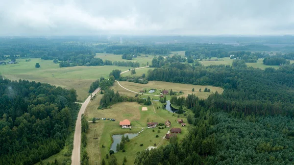 Drone Bild Flygfoto Över Landsbygden Med Fält Och Skogar Dramatiska — Stockfoto