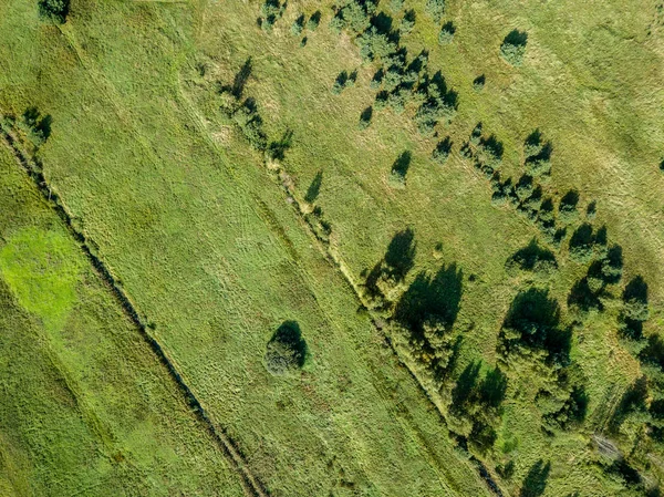 Afbeelding Van Drone Luchtfoto Van Landelijke Omgeving Met Akkers Eenzame — Stockfoto