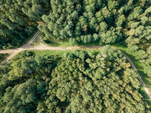 Imagem Drone Vista Aérea Estrada Cascalho Rural Floresta Verde Árvores — Fotografia de Stock