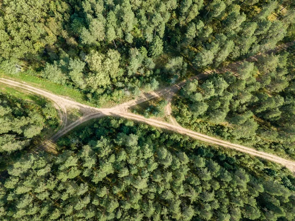 Imagem Drone Vista Aérea Estrada Cascalho Rural Floresta Verde Árvores — Fotografia de Stock