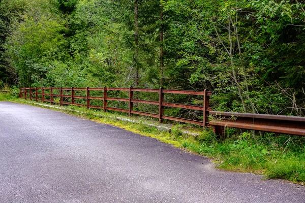 Estrada Asfaltada Que Conduz Montanhas Floresta Horário Verão Eslováquia Linhas — Fotografia de Stock