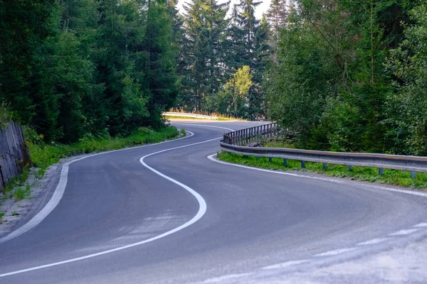 Asphalted Road Leading Mountains Forest Summer Time Slovakia Wavy Lines — Stock Photo, Image