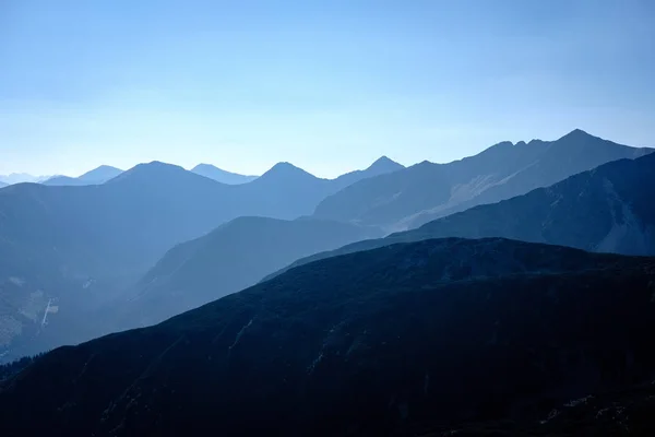 Western Carpathian Mountain Tops Autumn Covered Mist Clouds Blue Cast — Stock Photo, Image