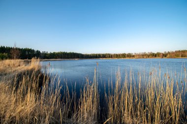 Göl kenarında bents günbatımı içinde. ile soyut resim arka plan bulanıklık