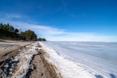 karlı kış kar ve donmuş ağaçlar ve bulutlu gökyüzü ile kırsal manzara