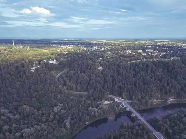 Flygfoto Över Skogen Och Floden Gauja Mitten Sommardag Lettland — Stockfoto