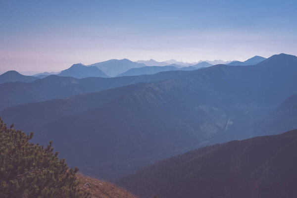 covered in mist mountain tops of western Carpathian in autumn 