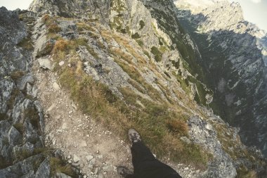 Slovakya'daki Tatra Dağları Rocky keskin dağ başında bulutlar ve sis